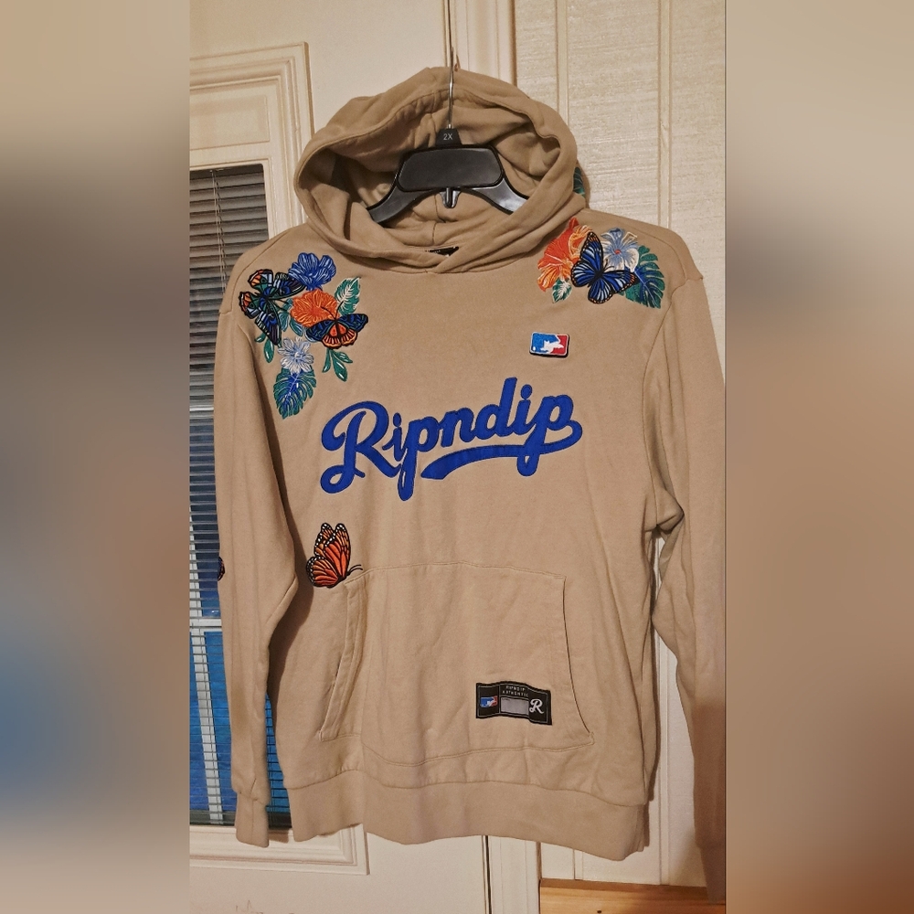 RIPNDIP AUTHENTIC Sweatshirt Hoodie Street Wear Heavy Embroidered Butterflies S